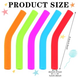 Dingion 24 Pcs Food Grade Silicone Straw Elbows Tips Wide Stainless Steel Reusable Straws Soft Drinking Silicone Straw Tips for red, green, blue, purple and orange as the picture shown, 8 mm