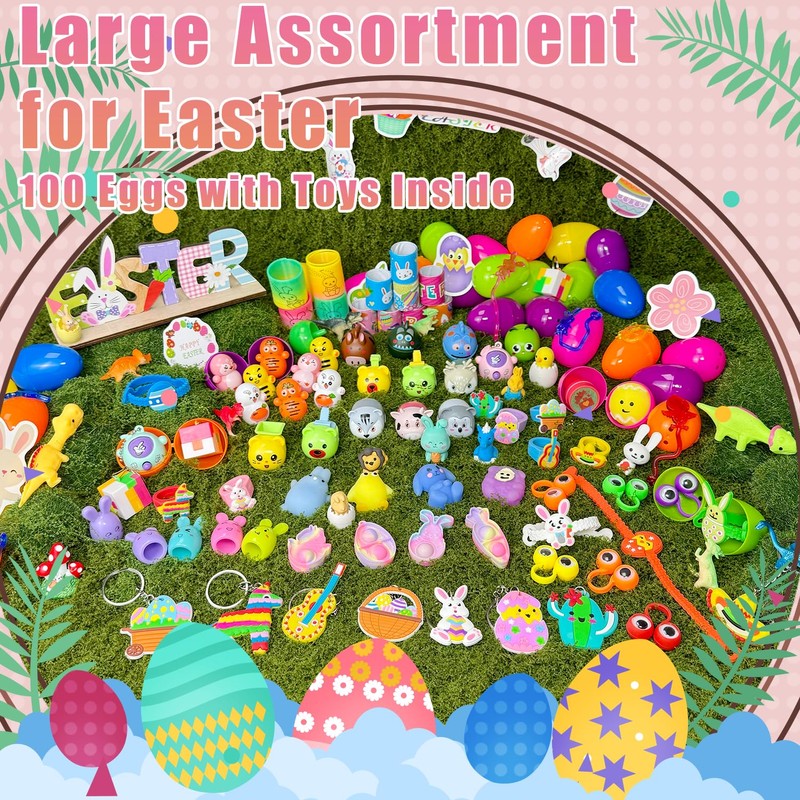 SQZUWIT 100 PCS Prefilled Easter Eggs Filled with Toys Inside