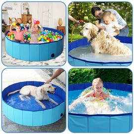 4VWIN Foldable Dog Swimming Pool Pet Large Paddling Pool Puppy Bathing Tub Ideal for Pets Children Kid for Garden Patio Bathroom (XL: 63" X 12" (160cm x 30cm), Blue)