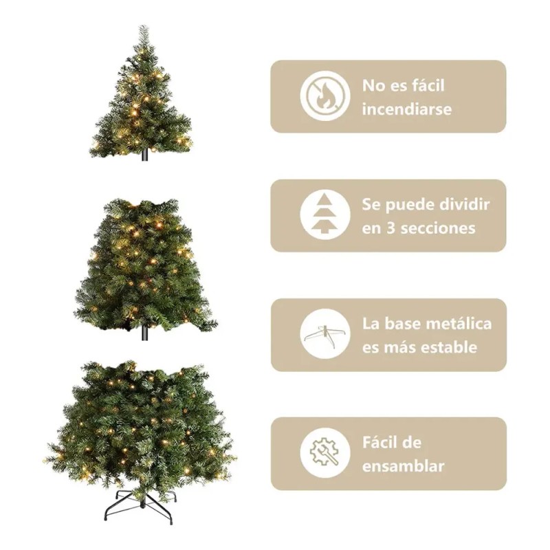 Árbol De Navidad Pino Artificial Verde Con Luces Led 2.1m