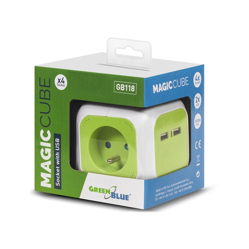 greenblue GB118 - GB118 Magic Cube Socket, 4way with 2xUSB