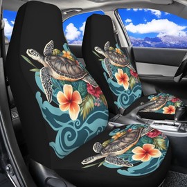 TOADDMOS Hawaii Floral Turtle Car Seat Cover Front Seats Only,Decorative Driver Seat Cover All Weather Automotive Seat Cushion Covers Universal Fit for SUV Truck Sedan