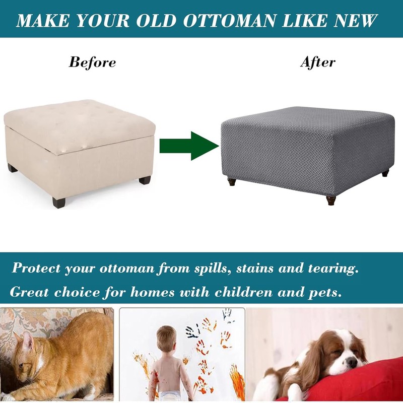 CEYISZHU Thick Stretch Knitted Jacquard Square Ottoman Slipcover - Washable,