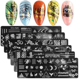 DANNEASY 6 Pieces Nail Stamping Plate Lace Snake Leaf Nail Stamps Abstract Nail Stencils Stamping Plates for Nails Manicure Template Nail Art Tools DIY Nails Accessories