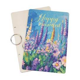 SUPERDANT Happy Moment Greeting Card Holder Wooden Loose Leaf Binder Greeting Card Postcard Photo Album 2-Rings Cover Oil Painting Flowers Keeper Book Holiday and Birthday Holder Keepsake Gifts