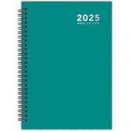 2025 Diary A5 Week to View Wiro Hardback Full Year Organiser Calendar Planner (Green)