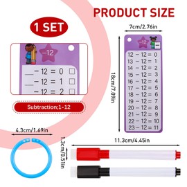 Subtraction Flash Cards 0-12 Maths Flash Cards Poster Chart with 2 Dry Erase Markers Educational Math Game Flashcards for 1st to 3rd Grade
