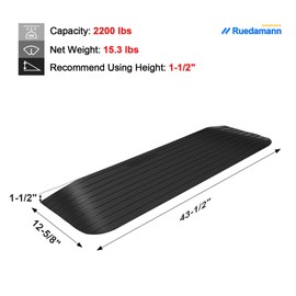 Ruedamann 1-1/2“ RiseThreshold Ramp, Durable Solid Rubber with 2200lbs Load Capacity, Non-Skid and Anti-Slip Surface, Wheelchair Ramp for Doorways and Bathroom