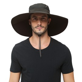 HLLMAN Super Wide Brim Sun Hat-UPF 50+ Protection,Waterproof Bucket Hat for Fishing, Hiking, Camping,Breathable Nylon & Mesh Dark Grey