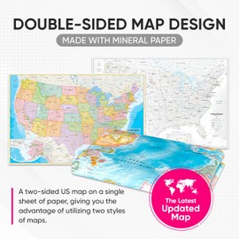 NOWMAP AquaShield Double-Sided United States, USA Map Waterproof Poster 24x36 - Folded Edition with (Pin Stickers)