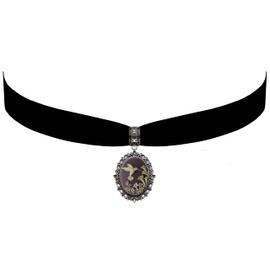Victorian Vault Black Velvet Choker Hummingbird Cameo Lilac Lavender Gothic Steampunk Pendant Necklace