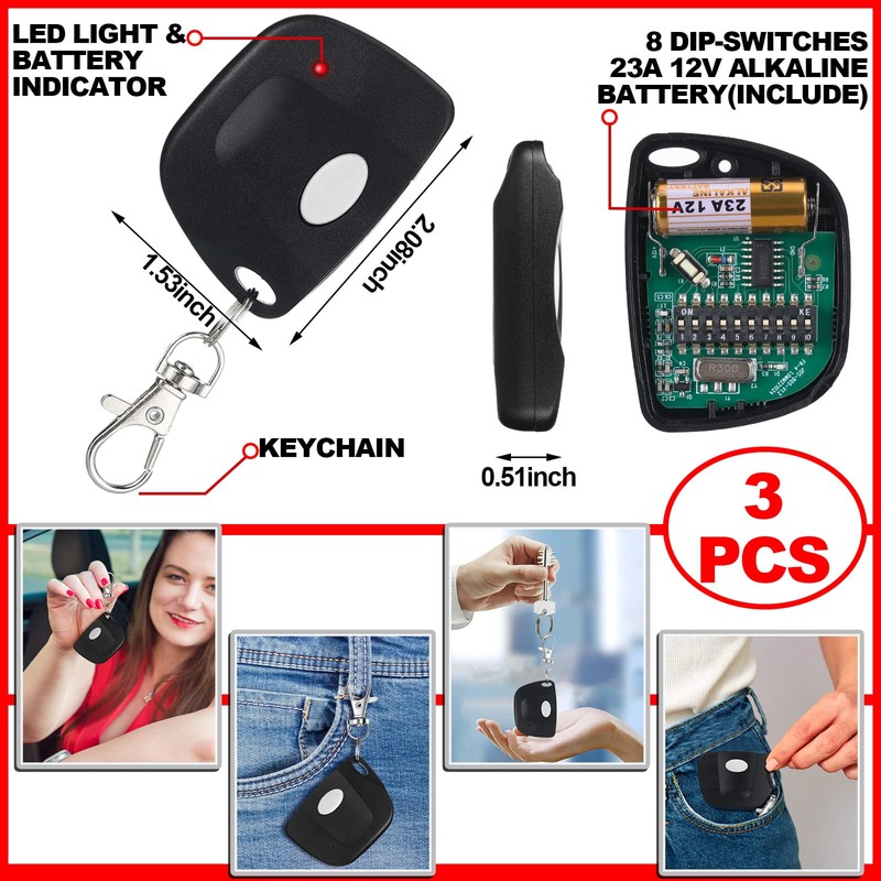 Kingdder 3 Pieces Gate Opener Remote Compatible with Multicode 300mhz