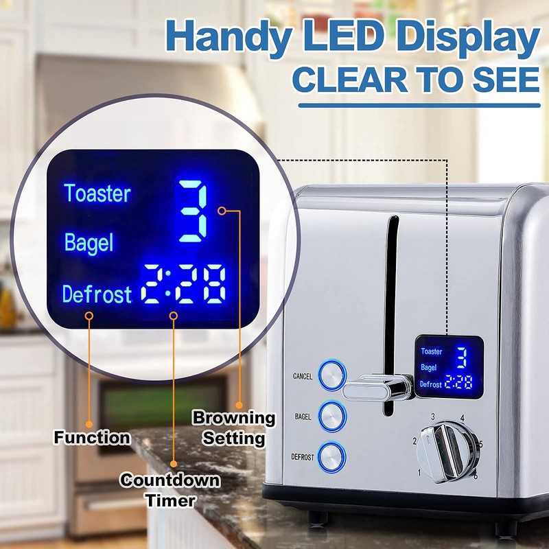 Toaster 2 Slice, CUSIMAX Stainless Steel Toaster with Large LED