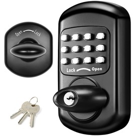 Keyless Entry Door Lock - Keypad Deadbolt Door Lock, Digital Door Lock, Mechanical Door Lock - No Risk of Low Power (Black)