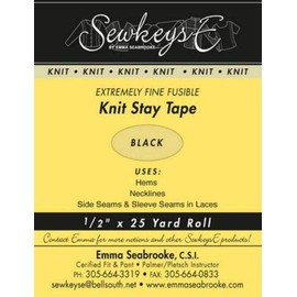 Field's Fabrics Black - 1/2" Fusible Knit Stay Tape - 0.5" X 25 Yards SewkeysE Extremely Fine Knit Interfacing Sold by The 25 Yard Roll (KST-02) M494.03