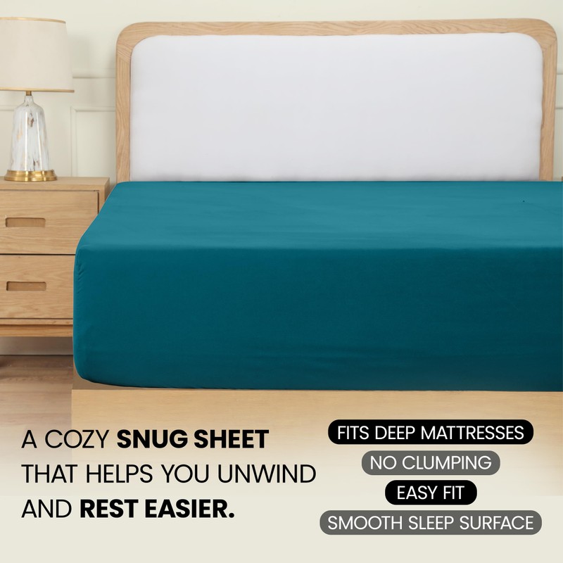 Utopia Bedding Fitted Sheet Double, Denim Blue - Deep Pocket