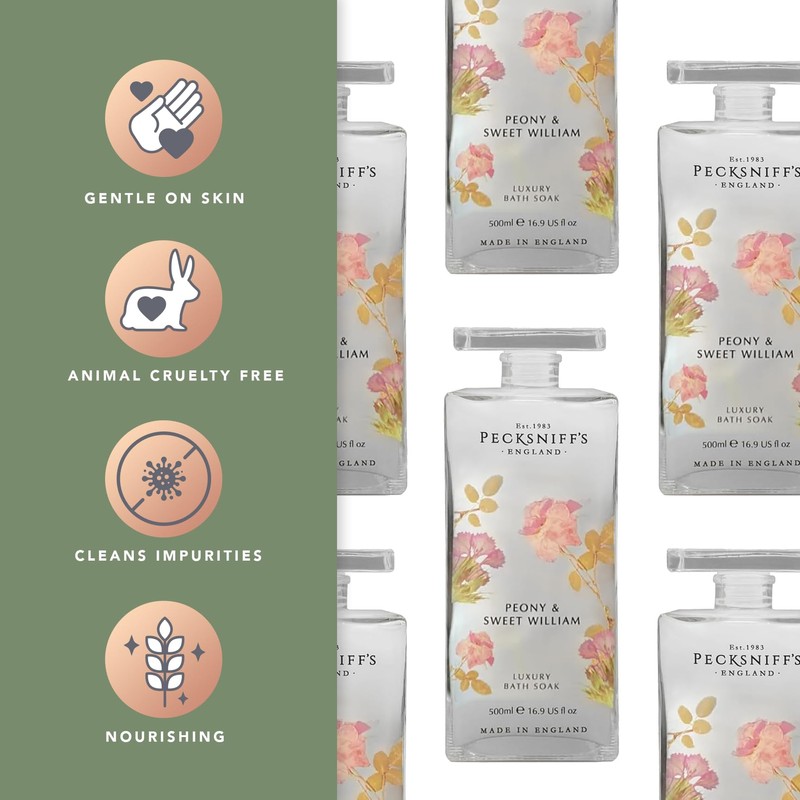 Pecksniff's Peony & Sweet William Bath Soak Decanter | 500ml/16.9