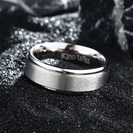 King Will BASIC Men's Black titanium Carbide Ring 8mm Polished Beveled stepped Edge Matte Brushed Finish Center Wedding Band 2Pcs Set 9.5