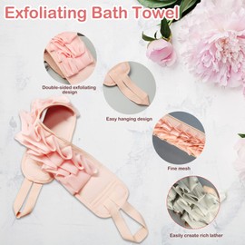 2 Pieces Exfoliating Back Scrubber for Shower, Double Sided Exfoliating Body Scrubber with Handle, Back Washer, Back Lotion Applicator for Men and Women, Acting, Cleansing, Body Wash (Pink, Grey)