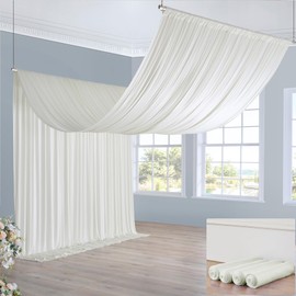20ft×20ft Ivory Ceiling Curtain Panels for Party, 4 Panels 20ft Long Canpoy Tent Ceiling Drapes, Wrinke Free Smooth Draping Polyester Fabric Ivory Drapery for Wedding Parties Birthday Bedroom Decor