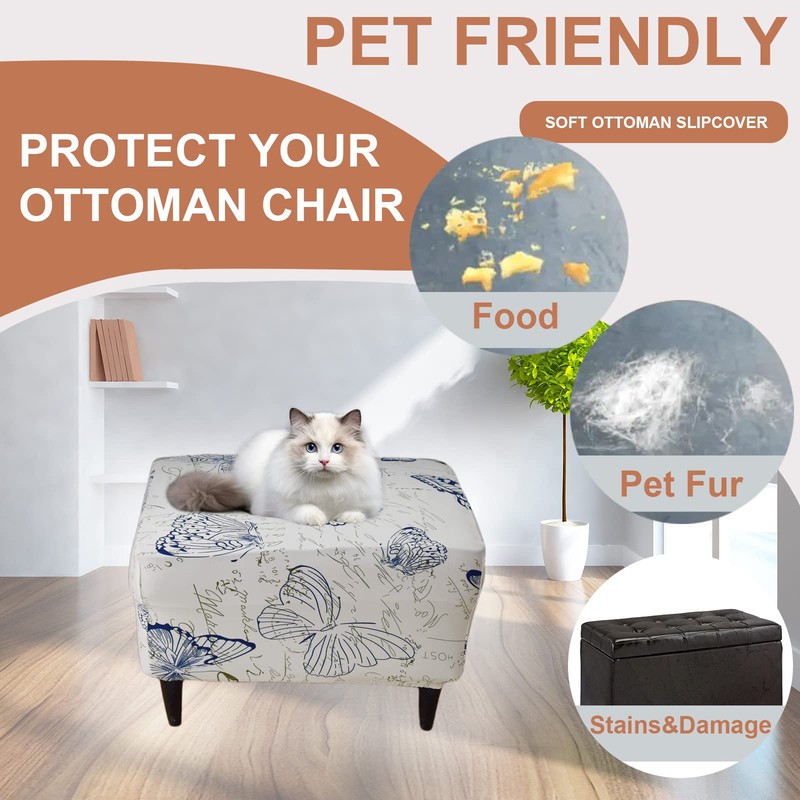Eco-Ancheng Stretch Ottoman Cover Rectangular Storage Ottoman Slipcover Footrest Stool