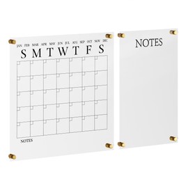 Martha Stewart Grayson Acrylic Wall Calendar and Notes Board with Dry Erase Marker, Clear with Black Print, Set of 2