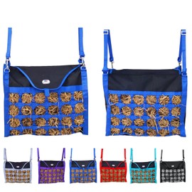 Majestic Ally Animal Health Hay Bag for Horses, 2.5" Holes, Top Load, Travel Feeder, Reduces Waste, 1 Year Warranty, Multiple Colors (Royal Blue-Black)