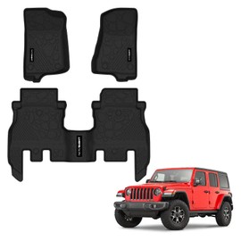 NOVSIGHT Floor Mats Compatible with Jeep Wrangler JL 2018-2024 Unlimited 4-Door (Not for JK and 4XE) All-Weather TPE Floor Liner for 1st & 2nd Row Full Set Car Mats, Black