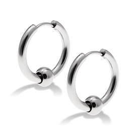 Puente Stainless Steel Hoop Earrings, With Beads, 3 Colors, For Both Ears, Unisex, Ball Included, Earrings, Ring Earrings, 0.2 inches (6 mm), Beads, 0.7 oz (18 g), Hypoallergenic, Thick, Large, CRB