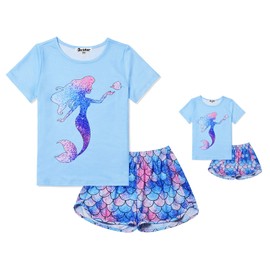 Jxstar Matching Girls&Dolls Pjs Summer Mermaid Pajamas Sets for Girl Clothes,Size 6 7