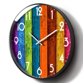 Silent Non-Ticking Wall Clock Colorful Multicolour Analog Large Display Mid Century Modern Battery Operated Quiet Unique Clock Vintage Decor for Living Room Garage Kitchen Kids Room Bathroom 14inch