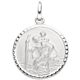 Saint Christopher Patron JOBO Pendant Round 925 Sterling Silver Partially Matted