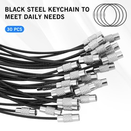 DFTOA-30 Pack 6 inch Extendable Wire Keychain Cable/Luggage Tags/Loops Holder/ID Tag Keeper, Black Cable Key Ring