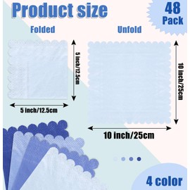 SietDESEO 48 Pieces 3-ply Gradient Blue Napkins Disposable Folded 5 x 5 Inches Scalloped Cocktail Napkins Paper Napkins for Dinner Wedding Birthday Party Blue Dessert Napkins