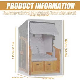 LEKEFETO Strandkorb Schutzhülle, Strandkorbhülle, Schutzhülle für Strandkorb, Strandkorb Abdeckung, Wasserdicht & Staubdicht & UV-Schutz & Reißfestigkeit - 125 x 90 x 165/135 cm, Transparent