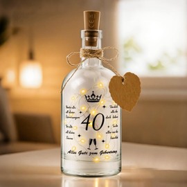 LED Bottle Light with Saying, Illuminated Bottles, Gift 40th Birthday Man and Woman, Money Gifts Birthday, LED Bottle Light 40th Birthday with Cork, Message in a Bottle, Gift for Christmas