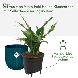 elho Vibes Fold Round with Self-Watering System - Flower Pot for Indoor Use - Diameter 18 cm - Blue/Deep Blue