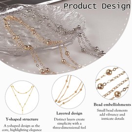 Tienyuu 2 Pack Lariat Gold Necklace for Women – 14k Gold Plated Y-Shaped Pendant Necklace with CZ Beaded Chain Drop, Adjustable Long Necklace, Simple Layered Jewelry for Women