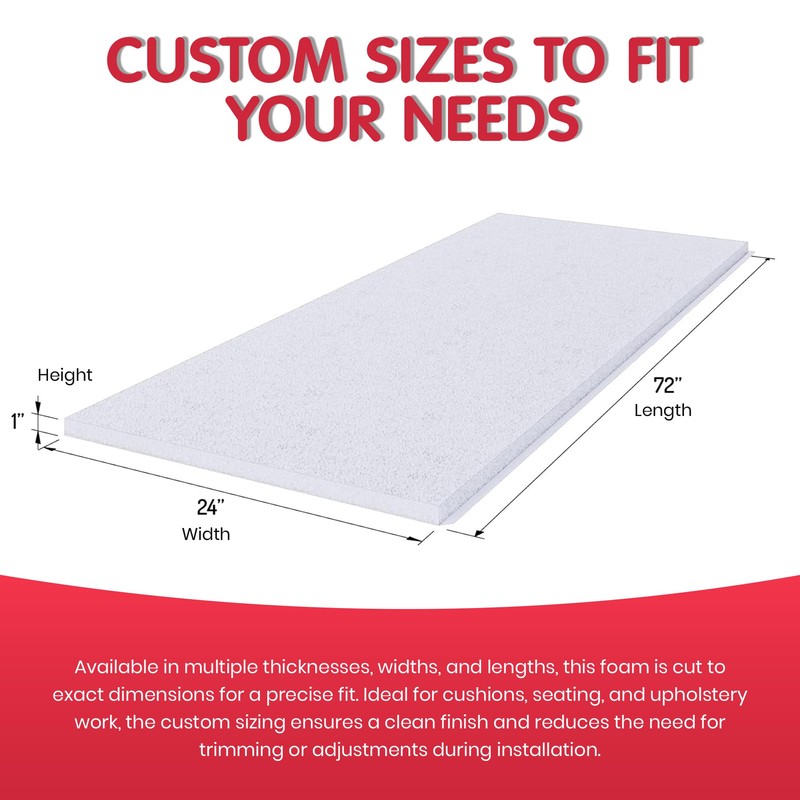 FOAMYFOAM High Density 1 inch Thick, 24 inch Wide, 72