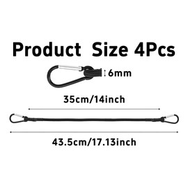 Runseaway 4Pcs 14 Inch Mini Bungee Cords with Carabiner Hooks, Heavy Duty Elastic Tie Downs Straps, Secure Short Bungee for Cargo, Bike, Kayak, Tent, Luggage, Camping Max Load 100 lbs