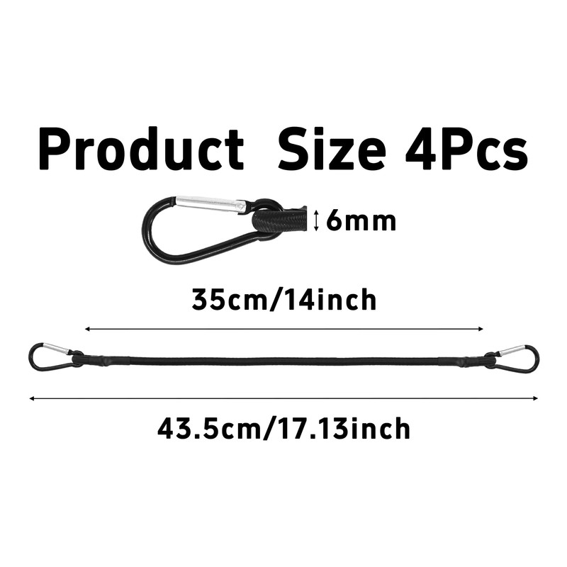 Runseaway 4Pcs 14 Inch Mini Bungee Cords with Carabiner Hooks,