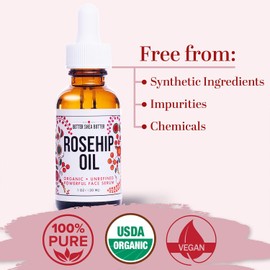 Better Shea Butter Organic Rosehip Oil – 100% Pure Cold-Pressed Face Oil for Gua Sha Massage – 1 oz – Nourishing, Hydrating, and Anti-Aging Rose Hip Oil for Skin