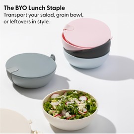 W&P Porter Plastic Bowl Lunch Container w/ Protective Non-slip Exterior, Cream 1 Liter | Lid & Snap-tight Silicone Strap | Food Storage, Bento Box, Meal Prep | BPA-Free Plastic