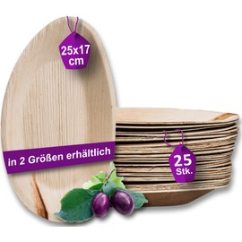 Waipur Organic Palm Leaf Plates, 25 Plates, Oval 25 cm, Premium Disposable Tableware, Compostable, Environmentally Friendly Palm Leaf Tableware Similar to Bamboo Plates, Disposable