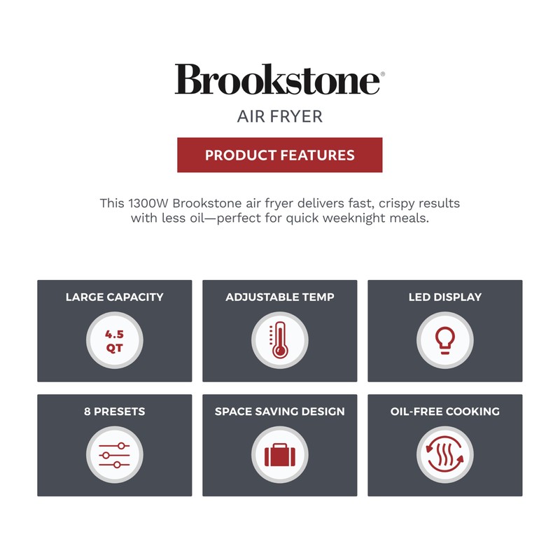 Brookstone Air Fryer – 4.5 Qt, 1300W Large Capacity Fryer