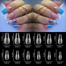 LuckForever 600pc Medium Coffin Gel x Nail Tips Clear Fake Nail Coffin Soft Gel Nail Tips Full Cover False Nail Medium Gel x Artificial Nail Tips for Gel X Acrylic Nails Extension Press Nail Making
