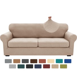 XINEAGE 2025 New 3 Pieces Couch Covers for 2 Extra Large Cushion Sofa Super Stretch Sofa Cover for 2 Large Seat Cushion Universal Loveseat Slip Cover for Living Room (Khaki), 71"-91"(2 Cushions)