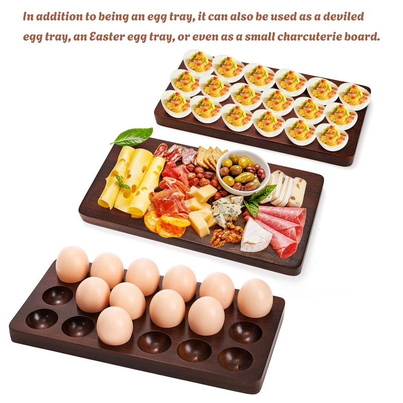 YOUEON Acacia Wooden Egg Holder with Double Layers, Detachable Wooden