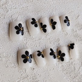 Moonstan Nail Tip Cream Black Gel Nail Seal Self Nail Sticker Home Nail Design Gel Nail Seal Nail Parts Flower Motif Simple Elegant (M)