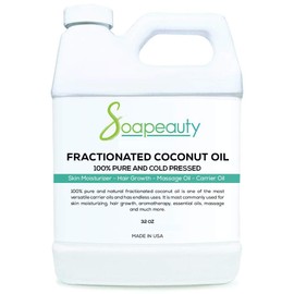 Soapeauty FRACTIONATED COCONUT OIL Cold Pressed Refined | 100% Natural Available in Bulk | Carrier for Essential Oils, Face, Skin, Hair Moisturizer, Soap Making | 32 fl oz